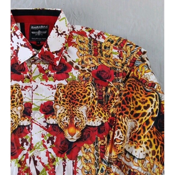 Barabas Other - Barnabas MEN'S Shirt Size Large Leopard Roses Chains Art Button Down Longsleeve
